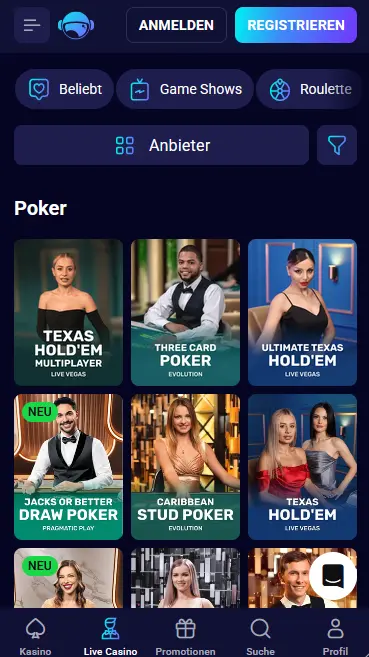 Mobile Ansicht der Spinjo Casino Website